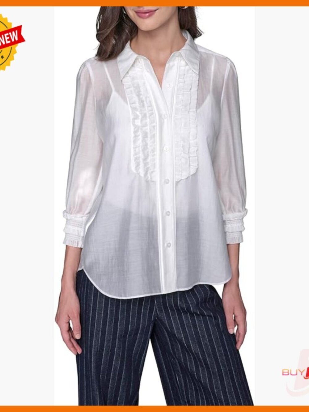 Long Sleeve Ruffle Collar Blouse, Classic Fit, Dry Clean Only